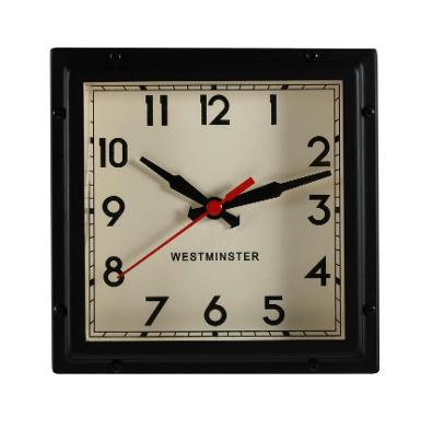 นาฬิกา style อังกฤษ ทรงสี่เหลี่ยม ขนาด 6 นิ้ว วัสดุทำจากเหล็กสีดำด้าน เครื่องญี่ปุ่น